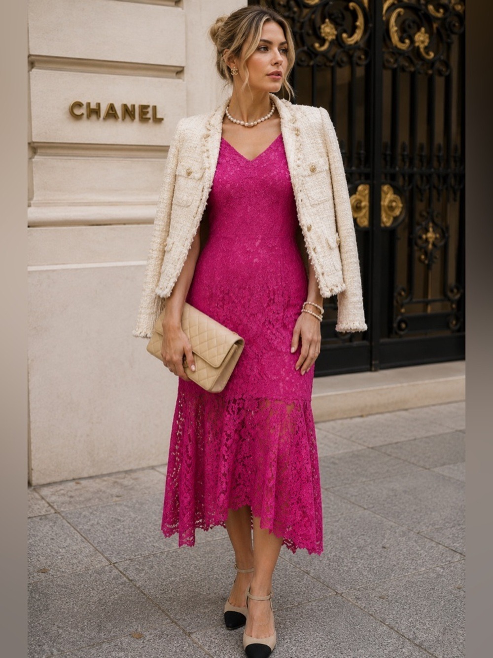 NANETTE Lepore Lace Midi Passion Pink Dress Size 2